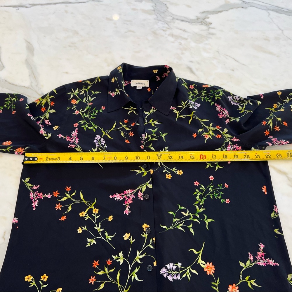 L’AGENCE BLACK FLORAL SILK SHIRT SIZE MEDIUM NWOTS! - Picture 6 of 12